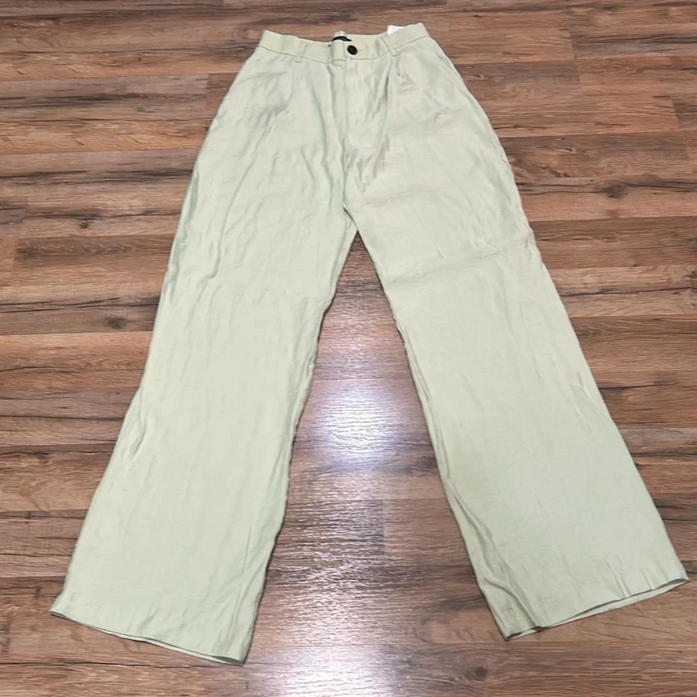 ZARA WOMENS TROUSERS PANTS HIGH RISE CELERY WIDE LEG Sz SMALL - Picture 4 of 10